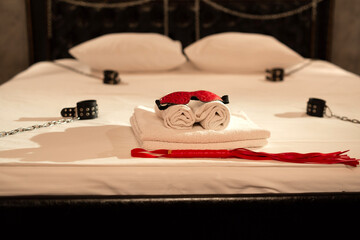 beautiful stylish bed with handcuffs for bdsm games 