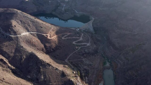 Aerial view of the Ayagaures and Gambuesa dams in the Municipality of San Bartolom&eacute; de Tirajana. (Gran Canaria, Canary Islands, Spain, Europe)