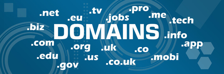 Domains Word Cloud Blue Technology Background

