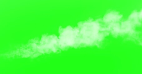 Stream of White Smoke Blows Away. Alpha Channel. A large, dense jet of white smoke slowly moves to the right. Ideal for simulating burnt-out equipment and buildings at medium to long distances from th
