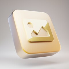 Image icon. Golden Image symbol on matte gold plate.