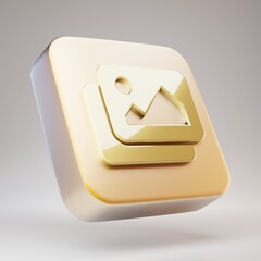 Images icon. Golden Images symbol on matte gold plate.