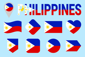 Philippines flag vector set. Different geometric shapes with state name. Flat style. Simple tradition flags collection. can use for travel, turistic, sports, national,design elements. isolated icons.