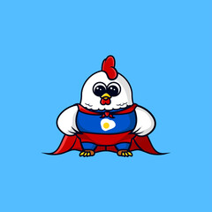 Super Chicken.Cute mascot character logo. business logo, company mascot, kawaii character Icon Illustration.Concept Isolated Premium Vector. Flat Cartoon Style.