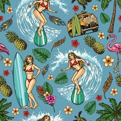 Washable wall murals Vintage style Surfing vintage seamless pattern