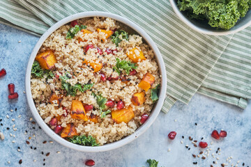 Fall Kale, Butternut Squash Pumpkin, Pomegranate and Quinoa Salad