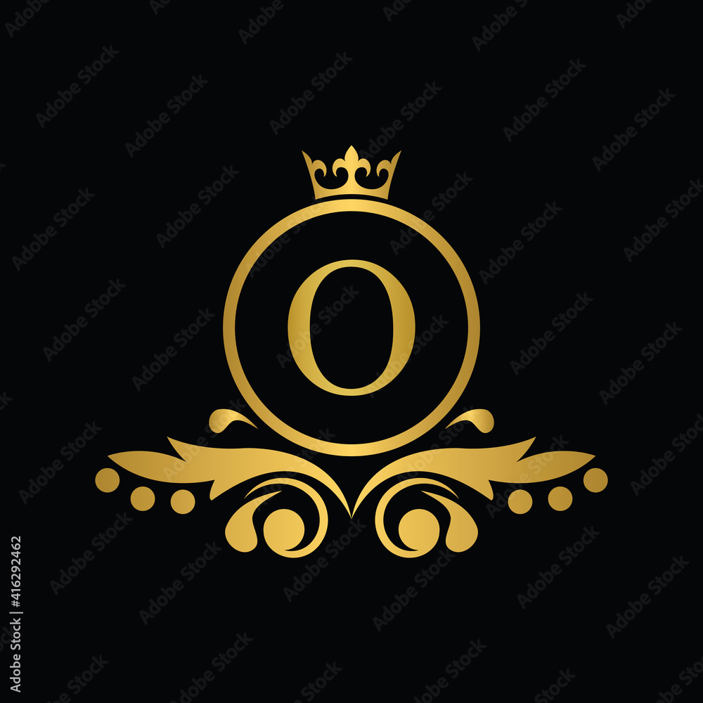 Wall mural letter o template golden logo luxury letter with crown. monogram alphabet . beautiful royal initials