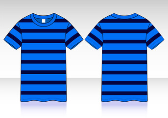 Striped T-Shirt Design Blue-Navy Vector.Front And Back View.
