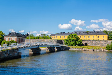 Fototapeta premium View of Suomenlinna fortress and bridge in summer, Helsinki, Finland