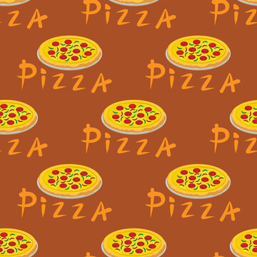 Seamless pizza pattern with different ingredients. Vector.