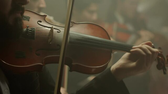 the string quartet plays classical music,medium shoot,