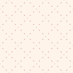 Simple minimalist vector seamless pattern. Subtle minimal geometric texture. Abstract background with small shapes, dots, lines, grid. Pink and white color. Cute repeat design for wallpapers, linens