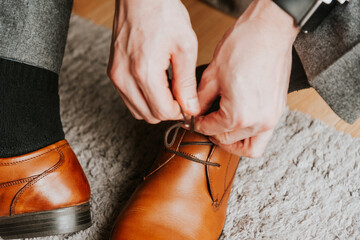 Groomsmen shoes in groom prep.