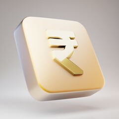 Rupee icon. Golden Rupee symbol on matte gold plate.