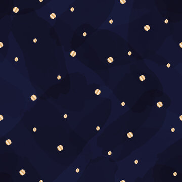 Vector gold dots night dark blue seamless pattern