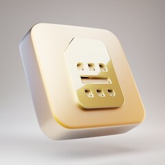 Sim Card icon. Golden Sim Card symbol on matte gold plate.