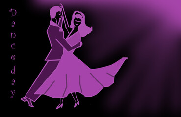 In the lilac light, a man and a woman are dancing a waltz.