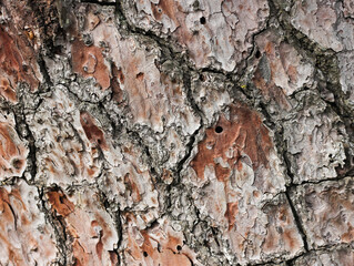 Background of tree bark, ancient pine, brown and gray color 