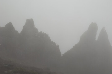 Cliffs in the fog.