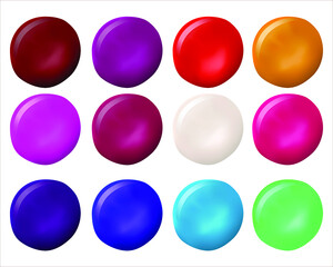 Set of different nail polishes samples on white background, top view. 