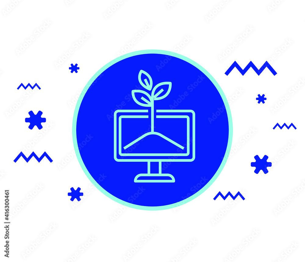 Aufkleber laptop monitor with three sprouts, twig with leaves. ecology uses the computer. isolated on backgrou