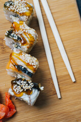 sushi chopsticks japanese cuisine red ginger top view