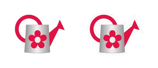 Cartoon vector watering can sticker isolated on white background. Simple irrigation container icon