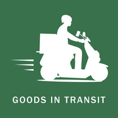 Goods in transit icon. The courier travels with the missing items on the way. Vector illustration.