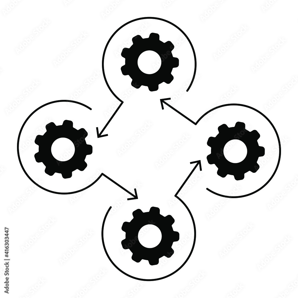 Poster workflow process icon in flat style. gear cog wheel with arrows vector illustration on white isolate