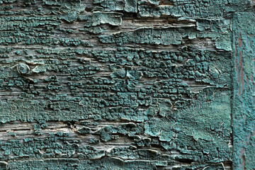 Background of antique, vintage wooden wall in turquoise and green  colors