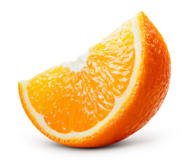 Orange slice isolated. Cut orange slice isolate. Orange fruit slice on white with clipping path. Full depth of field.