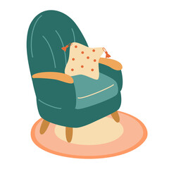 Doodle armchair icon. Cute single chair illustration. Vintage furniture hand drawn vector illustration. Elegant home interior design idea. Vector cartoon Illustration.