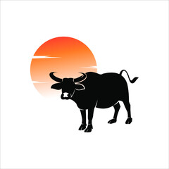 Buffalo Illustration Standing Animal Vector for Nature or Fauna Graphic Design Element Ideas