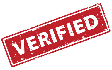 Verified stamp. Verified red rectangular filled rubber stamp icon isolated on white background. Verified label.