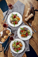 Grilled vegetables on a white plates. restaurant