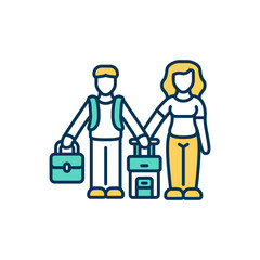 Trip with friends RGB color icon. Travel experience. Backpacking. Deeper relationships development. Discovering new surroundings and experiences. Traveling together. Isolated vector illustration