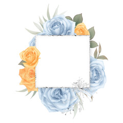 Blue and orange rose flower with white square frame