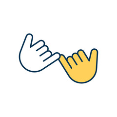 Obraz premium Pinky swear RGB color icon. Making pinky promise. Friendly hand gesture. Binding contract. Sacred vow. Symbolic agreement gesture. Friendship, love promise. Isolated vector illustration