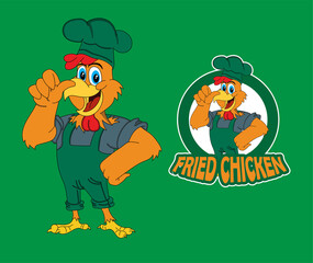 vector of rooster logo mascot or chicken with green chef hat