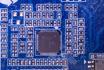 microcircuit on a motherboard inside a personal computer