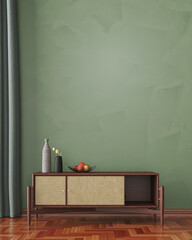 Dresser in front of wall in living room as a poster mock-up