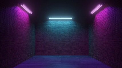 Dark Cyber Sci Fi Background with Neon Lights at Night