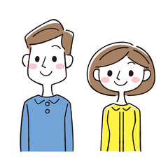 笑顔の男性と女性の人物セット線画