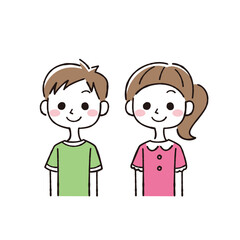 笑顔の男の子と女の子の人物セット線画