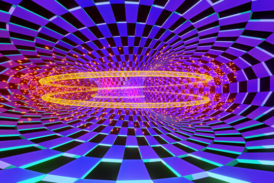 Kernfusionsreaktor Innenansicht. Quwantenmechanik, Teilchenbeschleuniger, technologischer Hintergrund ~ 3D Rendering