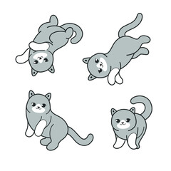 Fototapeta premium Funny full cat in different poses in cartoon style. Cat lying.