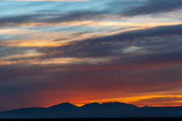 Fiery sunset in the mountains in Mojave California
