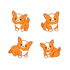 Corgi dog icon set. Cartoon puppy in various poses. Vector illustration for prints, clothing, packaging, stickers.