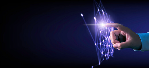 Hand touching modern interface digital transformation concept. Connection next generation...