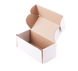 Brown cardboard box isolated on white background with clipping path. Suitable for food, cosmetic or medical packaging.